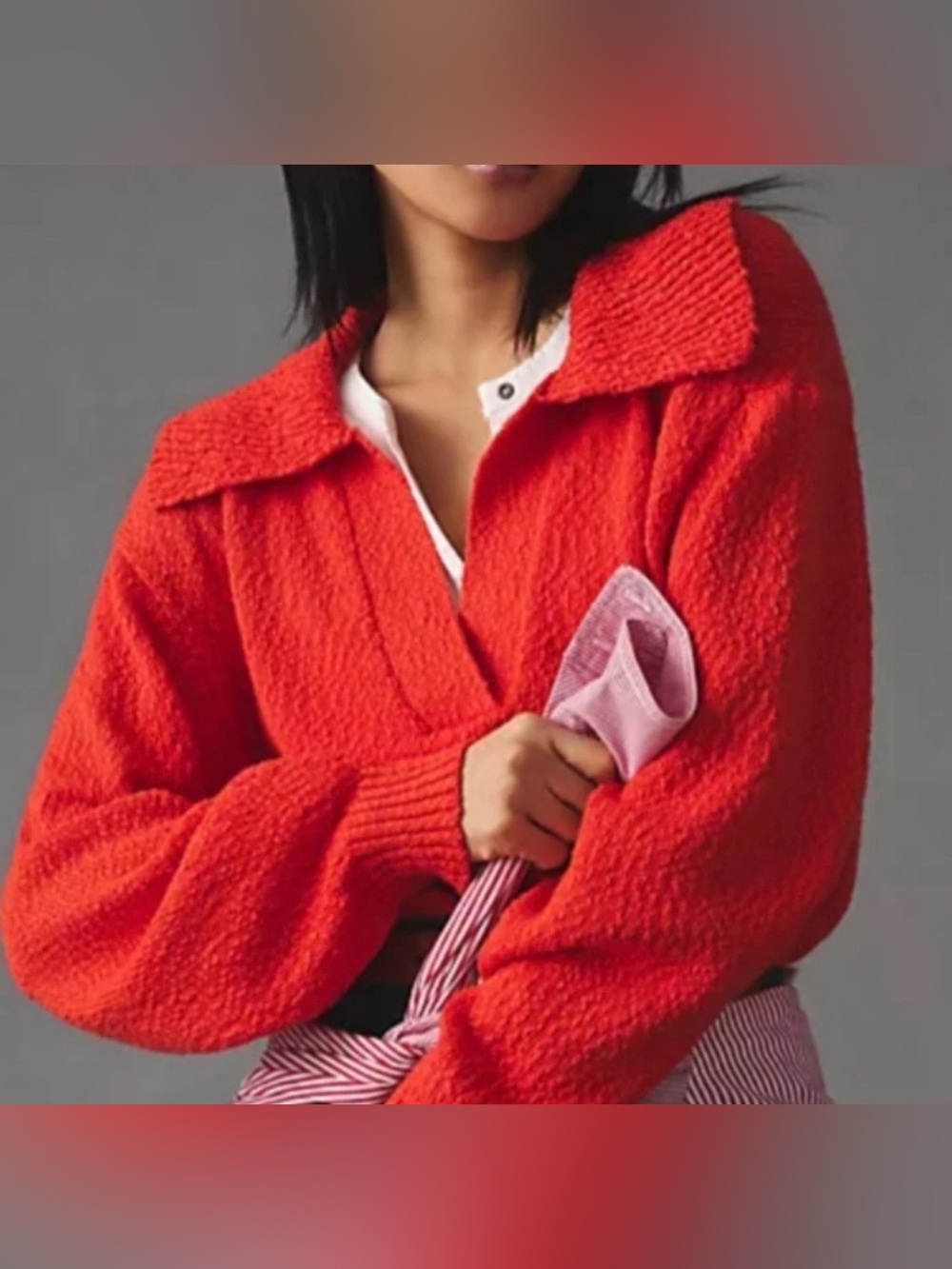 Maeve Anthropologie V-Neck Polo Sweater Orange Collared Knit Pullover